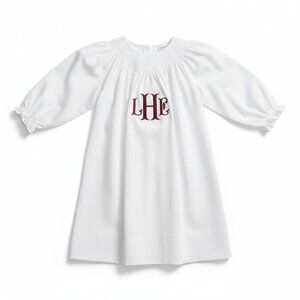 Petit Bebe Girls Kids Smocked Bishop LHE Monogram Dress Size 4Y White NWOT